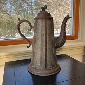 Antique Pewter Coffee Pot 11.5"h Farmhouse Country Americana Rustic Primitive